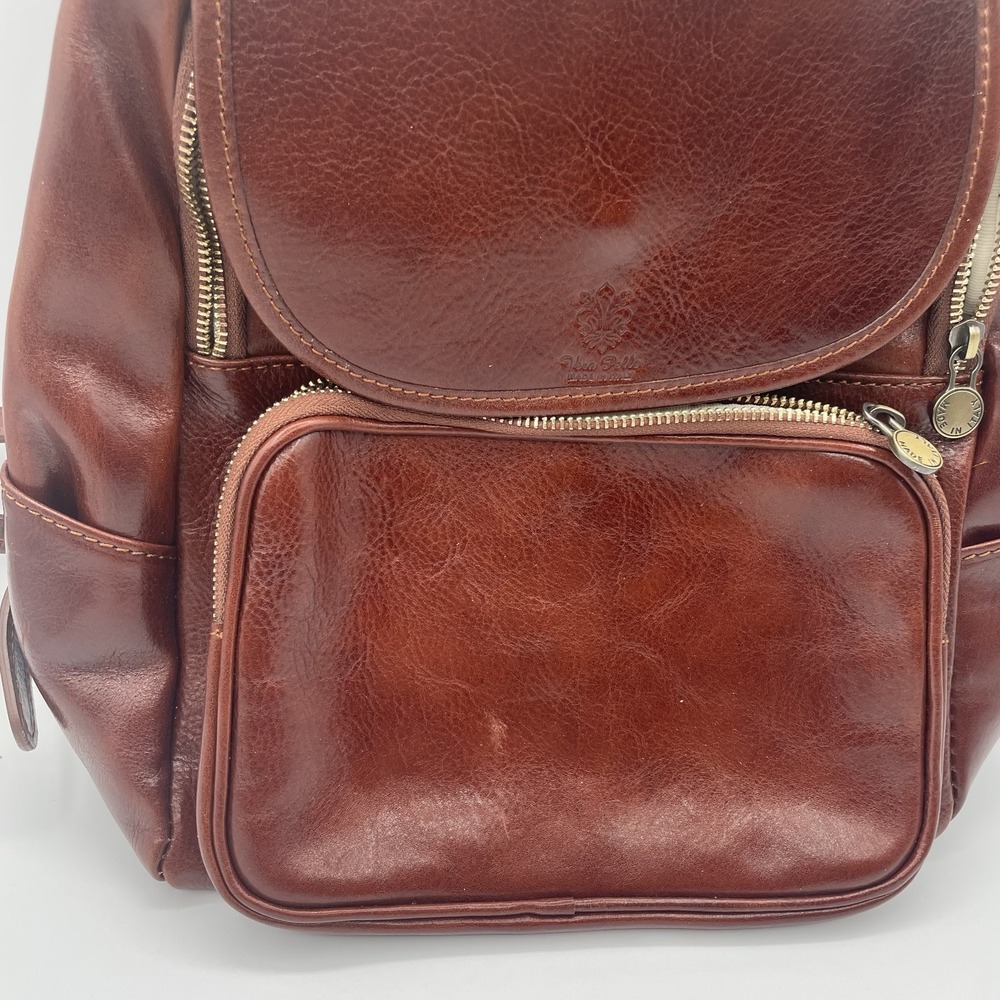 Vera Pelle Backpack Womens Dark Brown Genuine Leather Adjustable Shoulder Strap - Picture 3 of 16